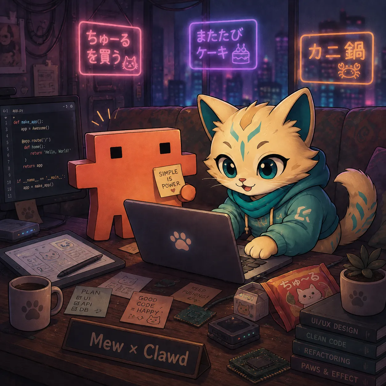 ノートPCでコードを書くミューちゃんのアイコン