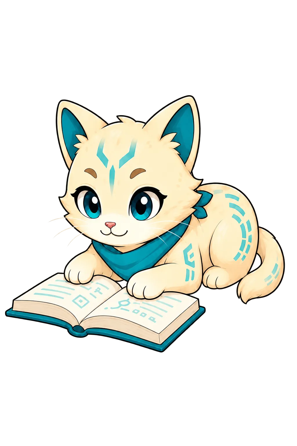 本を読んで調べているミューちゃん
